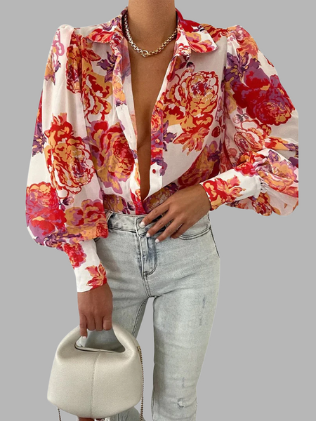 Bodil | Floral Puff Sleeve Bluse for Kvinner