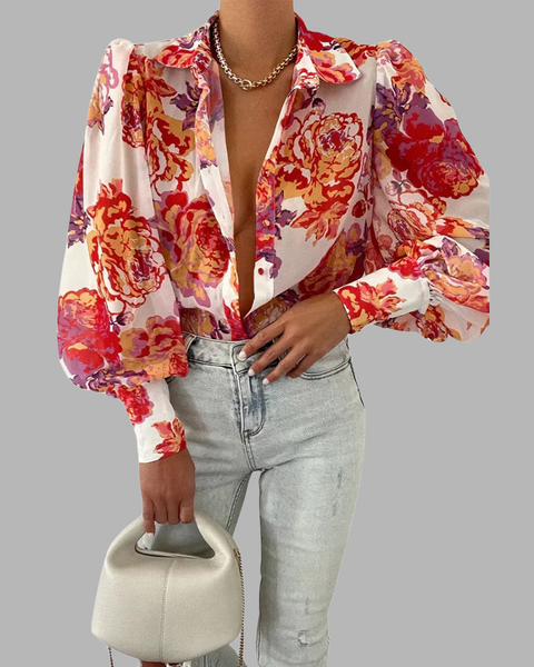 Bodil | Floral Puff Sleeve Bluse for Kvinner