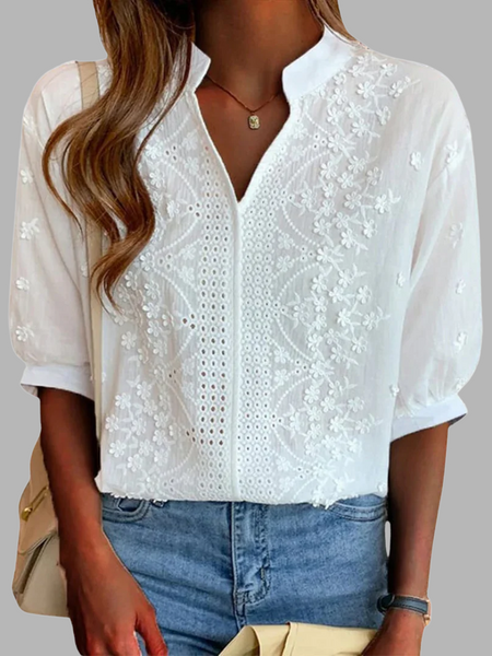 Unni | Elegant Hvit Bluse med Puffermarmer