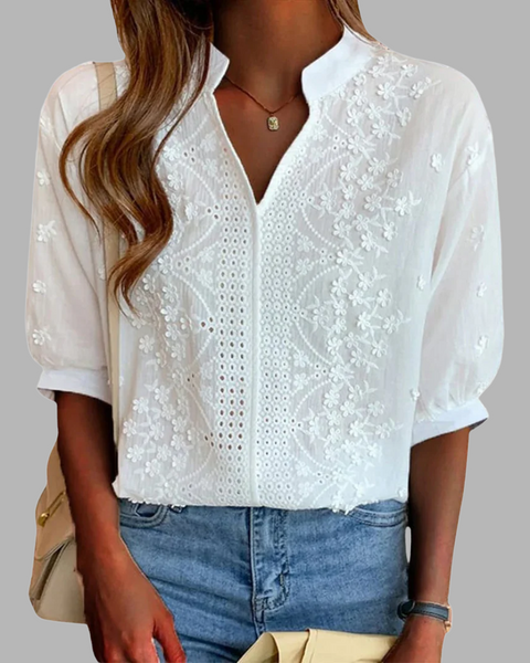 Unni | Elegant Hvit Bluse med Puffermarmer