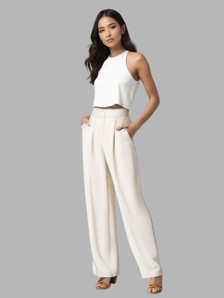 Ine | Elegant Ecru Vide Bukser