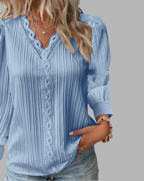 Cathrine | Bluse med Lange Ermer og V-Hals