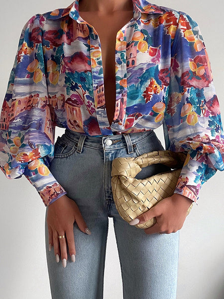 Bodil | Floral Puff Sleeve Bluse for Kvinner