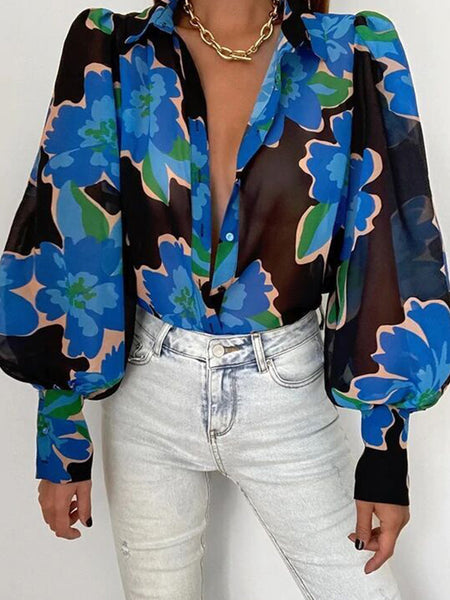Bodil | Floral Puff Sleeve Bluse for Kvinner