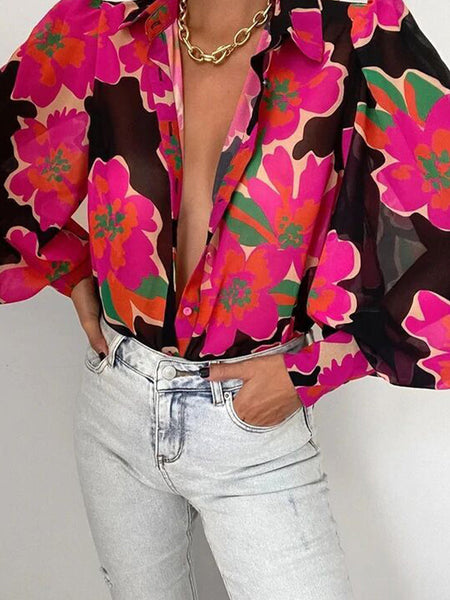 Bodil | Floral Puff Sleeve Bluse for Kvinner