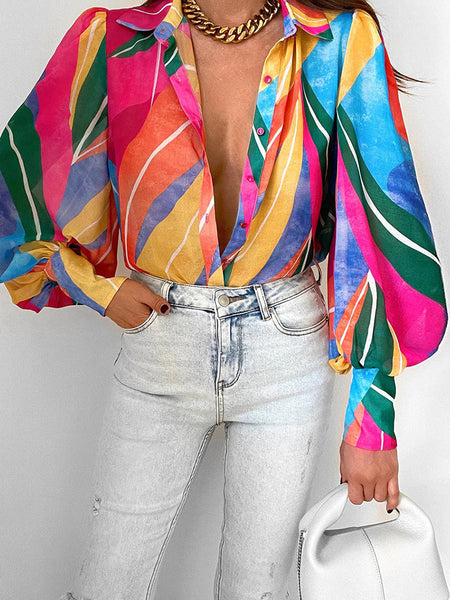 Bodil | Floral Puff Sleeve Bluse for Kvinner