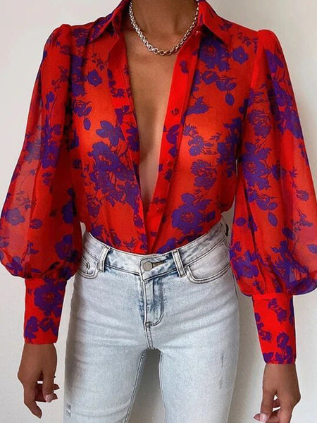Bodil | Floral Puff Sleeve Bluse for Kvinner