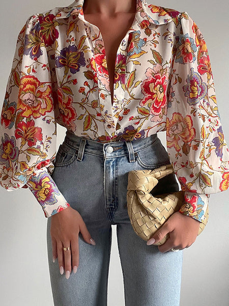 Bodil | Floral Puff Sleeve Bluse for Kvinner