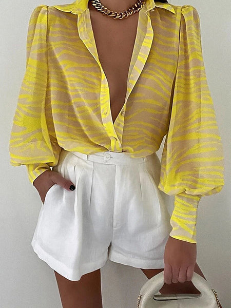 Bodil | Floral Puff Sleeve Bluse for Kvinner