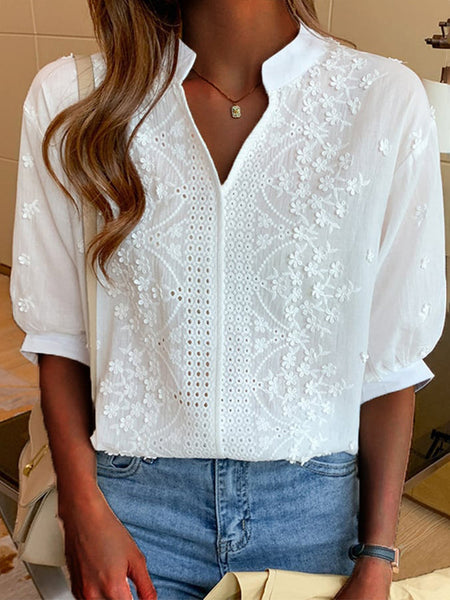 Unni | Elegant Hvit Bluse med Puffermarmer