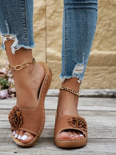 Thea | Elegant Floral Orthopediske Sandaler
