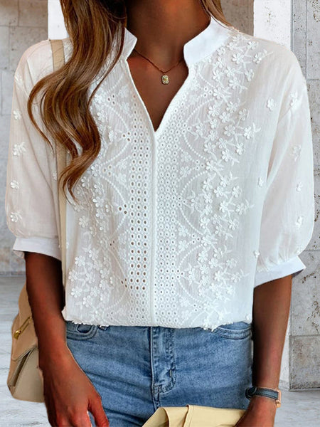 Unni | Elegant Hvit Bluse med Puffermarmer