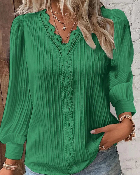 Cathrine | Bluse med Lange Ermer og V-Hals