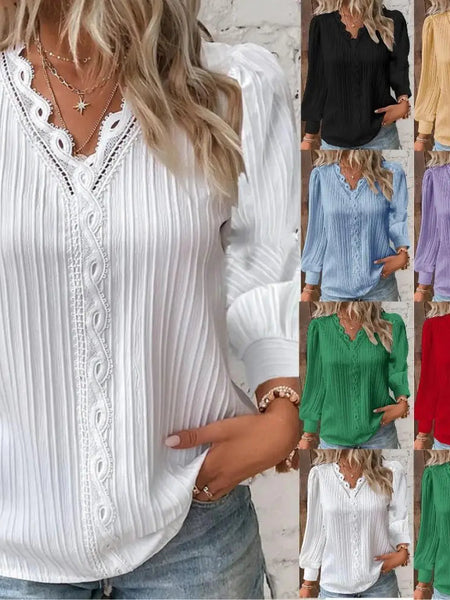 Cathrine | Bluse med Lange Ermer og V-Hals