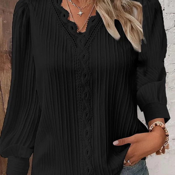 Cathrine | Bluse med Lange Ermer og V-Hals