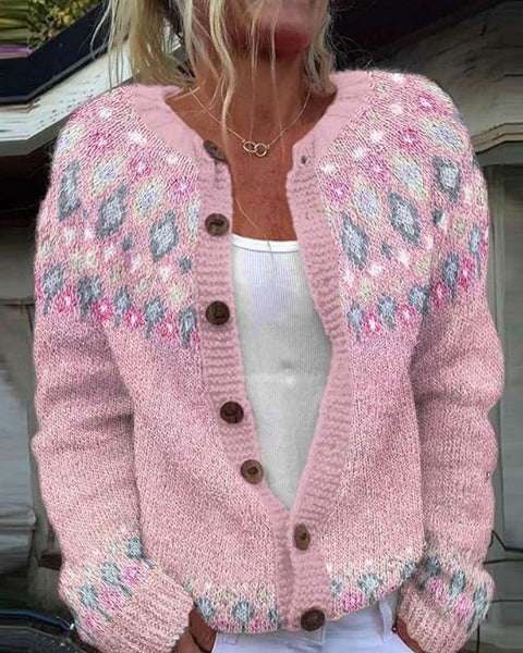 Ragnhild | Rosa løs passform cardigan med trykk